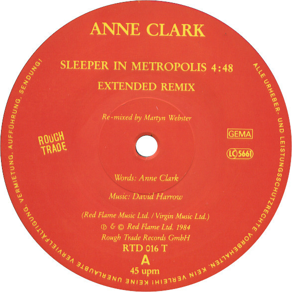 Anne Clark - Sleeper In Metropolis (Extended Remix) | Rough Trade (RTD 016 T) - 3