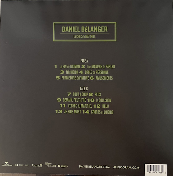 Daniel Bélanger - L'échec Du Matériel [Vinyl] | Audiogram (AD 10312) - 2