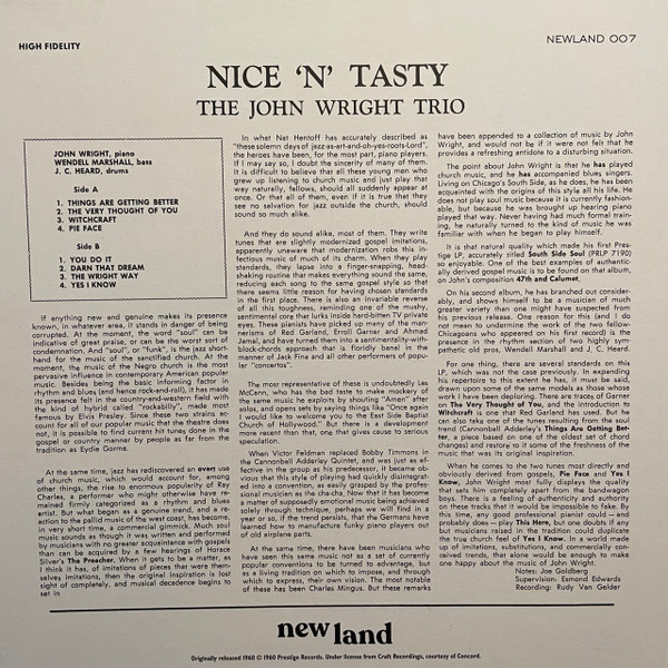 The John Wright Trio - Nice 'N' Tasty | New Land (Newland007) - 2