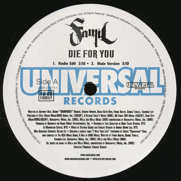 Famil - Die For You | Universal Records (UNIR 21171-1)
