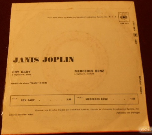 Janis Joplin - Cry Baby / Mercedes Benz | CBS (CBS 7217) - 2