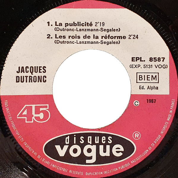 Jacques Dutronc - La Publicité | Disques Vogue (EPL. 8587) - 3 Jacques Dutronc - La Publicité | Disques Vogue (EPL. 8587) - 3