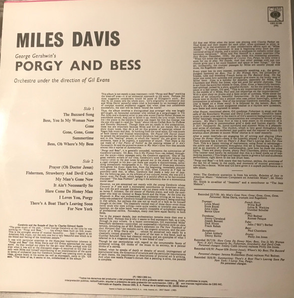 Miles Davis - Porgy And Bess | CBS (CBS 32188) - 2