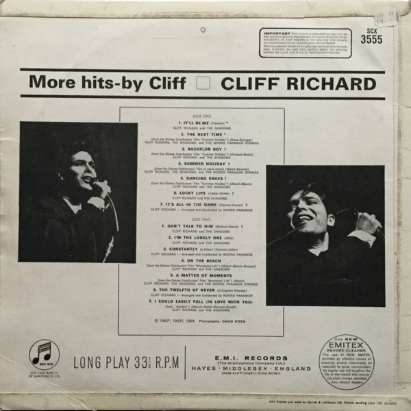 Cliff Richard - More Hits - By Cliff | Columbia (SCX 3555) - 2