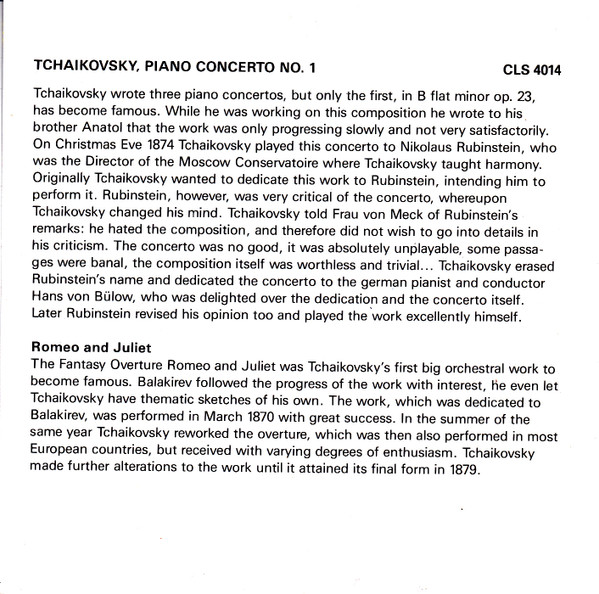 Pyotr Ilyich Tchaikovsky , Martha Bergerich , Berliner Festspielorchester Dir./Cond.: Vladimir Petroschoff - Klavierkonzert Nr. 1 = Piano Concerto No. 1 / Romeo Und Julia = Romeo And Juliet / Finale 5. Symphonie = Finale Symphony No. 5 | Masters Classic (CLS 4014) - 2