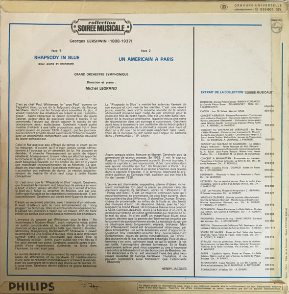 George Gershwin / Orchestre Symphonique Direction Michel Legrand Direction Et Piano Michel Legrand - Rhapsody In Blue / Un Américain A Paris | Philips (839 801 GSY) - 2
