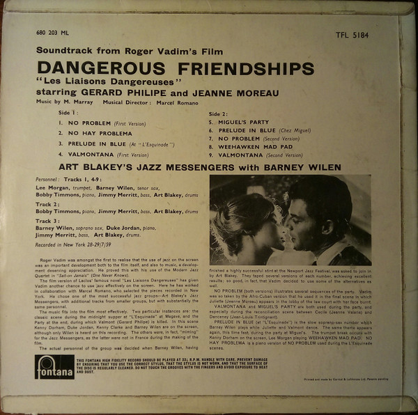 Art Blakey & The Jazz Messengers With Barney Wilen - Soundtrack From The Film 'Dangerous Friendships' - Les Liaisons Dangereuses | Fontana (680 203 ML) - 2 Art Blakey & The Jazz Messengers With Barney Wilen - Soundtrack From The Film 'Dangerous Friendships' - Les Liaisons Dangereuses | Fontana (680 203 ML) - 2