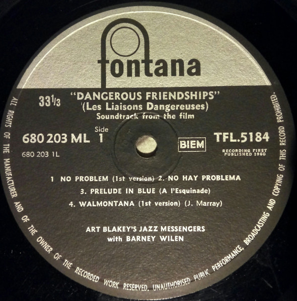 Art Blakey & The Jazz Messengers With Barney Wilen - Soundtrack From The Film 'Dangerous Friendships' - Les Liaisons Dangereuses | Fontana (680 203 ML) - 3 Art Blakey & The Jazz Messengers With Barney Wilen - Soundtrack From The Film 'Dangerous Friendships' - Les Liaisons Dangereuses | Fontana (680 203 ML) - 3