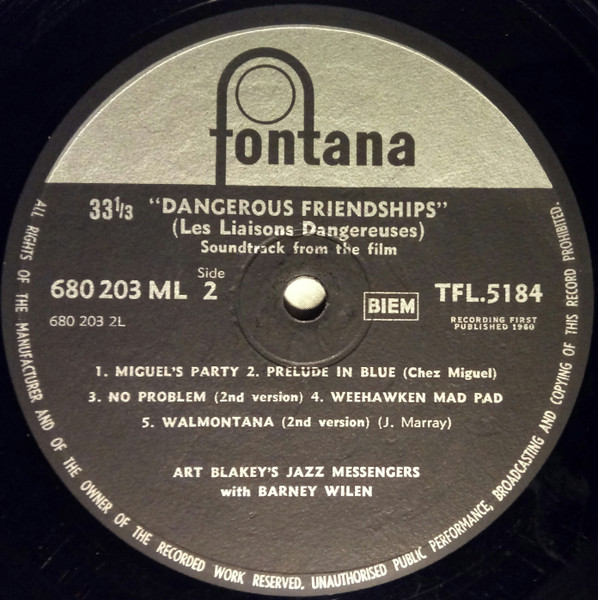 Art Blakey & The Jazz Messengers With Barney Wilen - Soundtrack From The Film 'Dangerous Friendships' - Les Liaisons Dangereuses | Fontana (680 203 ML) - 4 Art Blakey & The Jazz Messengers With Barney Wilen - Soundtrack From The Film 'Dangerous Friendships' - Les Liaisons Dangereuses | Fontana (680 203 ML) - 4