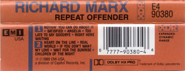 Richard Marx - Repeat Offender | EMI USA (E4 90380) - 2