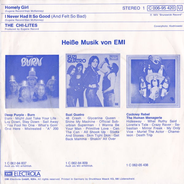 The Chi-Lites - Homely Girl | EMI (1C 006-95 420) - 2