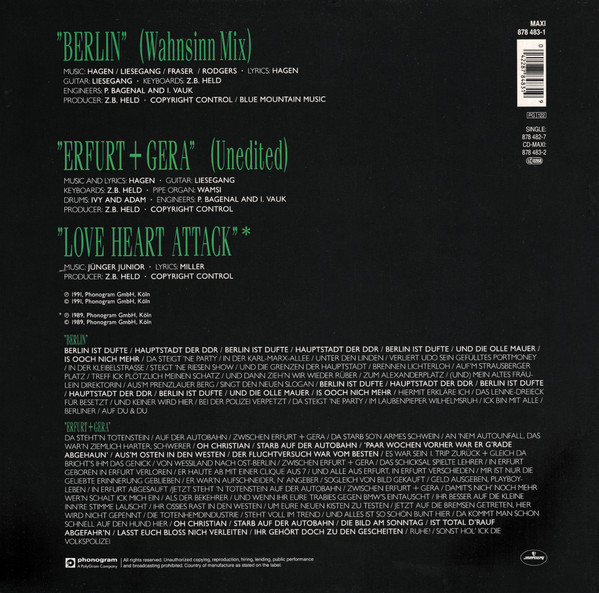 Nina Hagen - Berlin | Mercury (878 483-1)