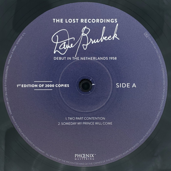 The Dave Brubeck Quartet - Debut In The Netherlands 1958 | The Lost Recordings (TLR-2204043V) - 2