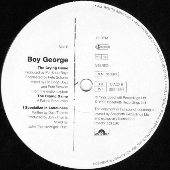 Boy George - The Crying Game | Spaghetti Recordings (CIAOX 6) - 4 Boy George - The Crying Game | Spaghetti Recordings (CIAOX 6) - 4