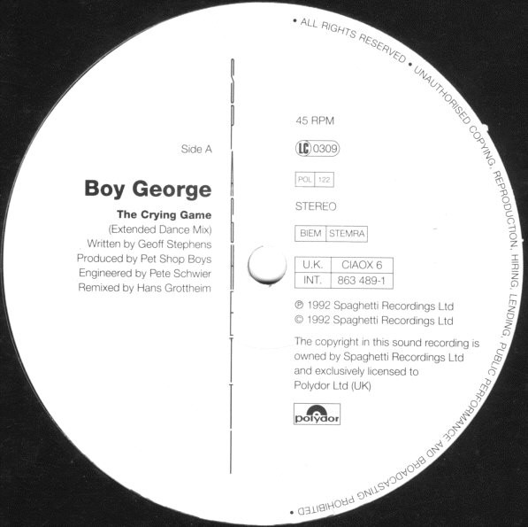 Boy George - The Crying Game | Spaghetti Recordings (CIAOX 6) - 3 Boy George - The Crying Game | Spaghetti Recordings (CIAOX 6) - 3