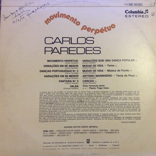 Carlos Paredes - Movimento Perpétuo | Columbia (11C 080 1401501) - 2