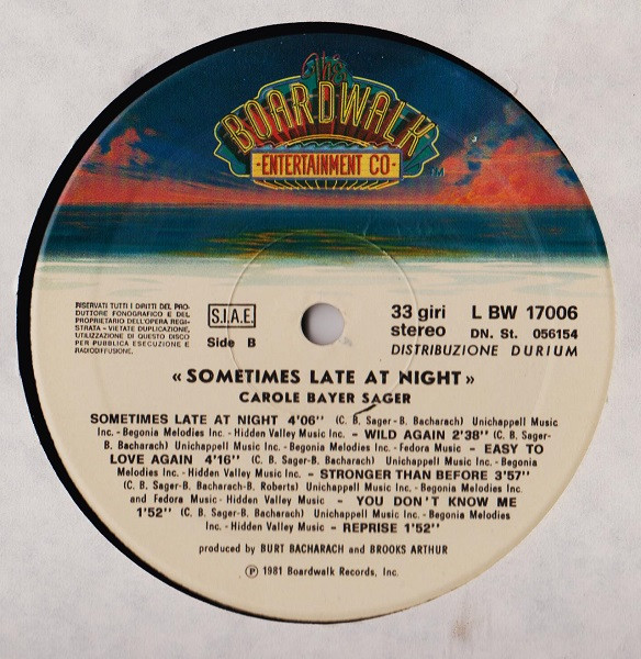 Carole Bayer Sager - Sometimes Late At Night | The Boardwalk Entertainment Co (LBW 17006) - 4 Carole Bayer Sager - Sometimes Late At Night | The Boardwalk Entertainment Co (LBW 17006) - 4