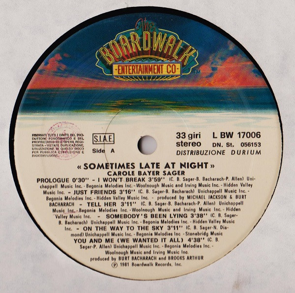 Carole Bayer Sager - Sometimes Late At Night | The Boardwalk Entertainment Co (LBW 17006) - 3 Carole Bayer Sager - Sometimes Late At Night | The Boardwalk Entertainment Co (LBW 17006) - 3