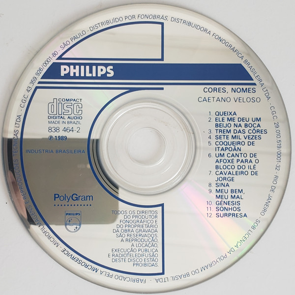 Caetano Veloso - Cores, Nomes | Philips (838 464-2) - 4