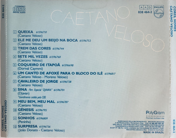 Caetano Veloso - Cores, Nomes | Philips (838 464-2) - 2