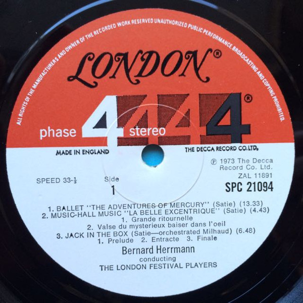 Erik Satie And His Friend Darius Milhaud , Bernard Herrmann Conducting The London Festival Players - Erik Satie And His Friend Darius Milhaud | London Records (SPC 21094) - 3 Erik Satie And His Friend Darius Milhaud , Bernard Herrmann Conducting The London Festival Players - Erik Satie And His Friend Darius Milhaud | London Records (SPC 21094) - 3