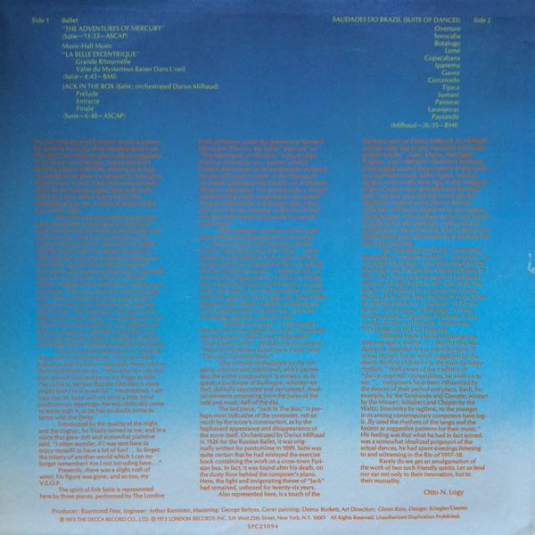 Erik Satie And His Friend Darius Milhaud , Bernard Herrmann Conducting The London Festival Players - Erik Satie And His Friend Darius Milhaud | London Records (SPC 21094) - 2 Erik Satie And His Friend Darius Milhaud , Bernard Herrmann Conducting The London Festival Players - Erik Satie And His Friend Darius Milhaud | London Records (SPC 21094) - 2