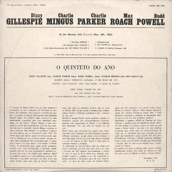 Dizzy Gillespie , Charles Mingus , Charlie Parker , Max Roach , Bud Powell - Gillespie, Mingus, Parker, Roach, Powell | International Joker Production (SM 3784) - 2