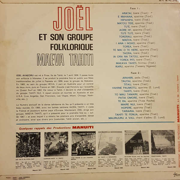 Joel Et Son Groupe Folklorique - Maeva Tahiti | Manuiti (3073) - 2 Joel Et Son Groupe Folklorique - Maeva Tahiti | Manuiti (3073) - 2