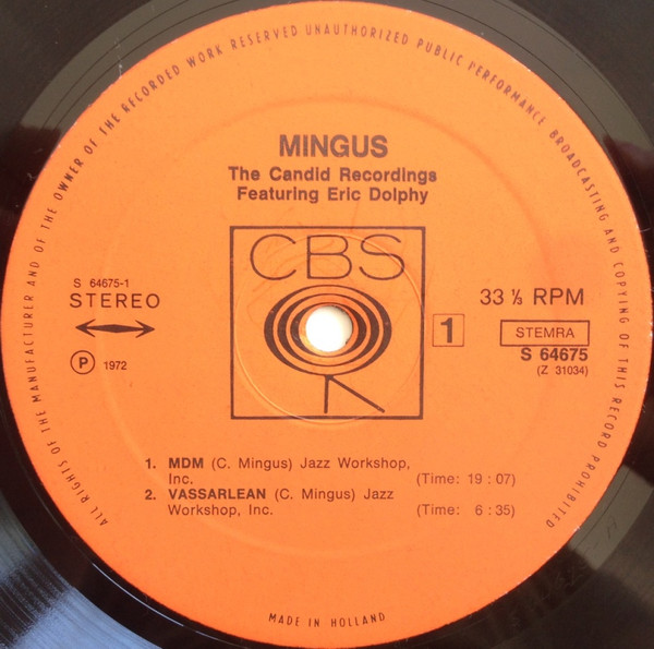 Charles Mingus Featuring Eric Dolphy - Mingus - The Candid Recordings (Featuring Eric Dolphy) | CBS (S 64675) - 3