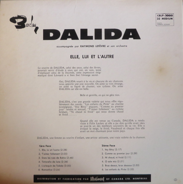 Dalida - Elle, Lui Et L'Autre | Barclay (BLP-2000) - 2