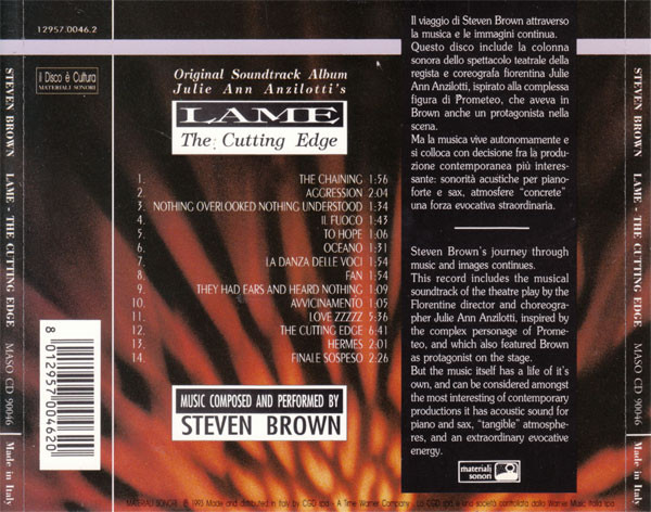 Steven Brown - Lame - The Cutting Edge | Materiali Sonori (MASO CD 90046) - 2 Steven Brown - Lame - The Cutting Edge | Materiali Sonori (MASO CD 90046) - 2