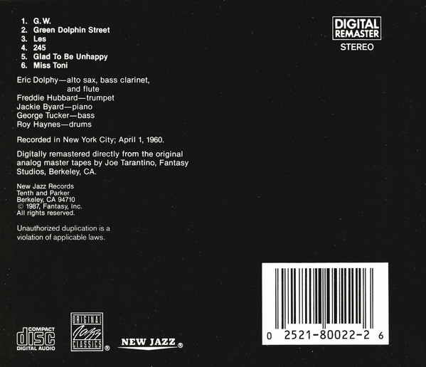 Eric Dolphy Quintet - Outward Bound | Original Jazz Classics (OJCCD-022-2) - 2