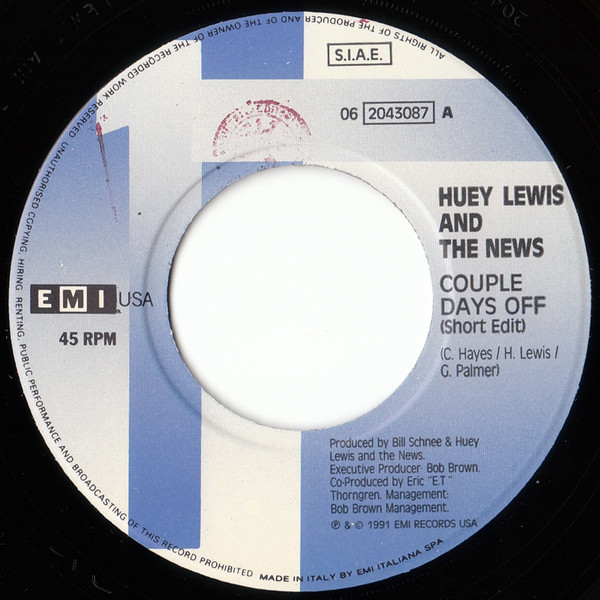 Huey Lewis & The News - Couple Days Off | EMI USA (06 2043087) - 3