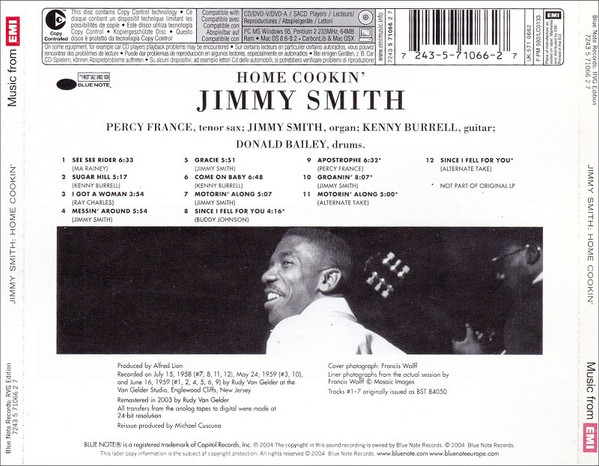 Jimmy Smith With Percy France / Kenny Burrell / Donald Bailey - Home Cookin' (The Incredible Jimmy Smith) | Blue Note (7243 5 71066 2 7) - 2