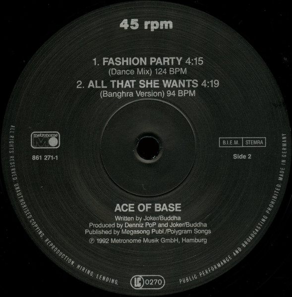 Ace Of Base - All That She Wants | Metronome (861 271-1) - 4 Ace Of Base - All That She Wants | Metronome (861 271-1) - 4