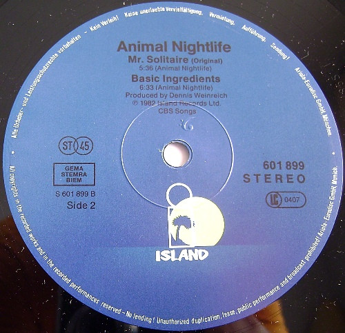 Animal Nightlife - Love Is Just The Great Pretender '85 | Island Records (601 899-213) - 2 Animal Nightlife - Love Is Just The Great Pretender '85 | Island Records (601 899-213) - 2