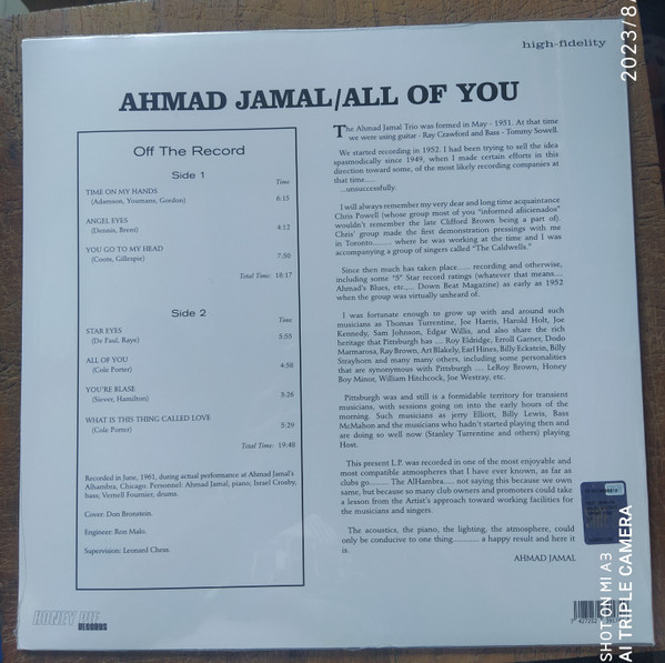 Ahmad Jamal - All Of You | Honey Pie Records (HONEY085) - 2 Ahmad Jamal - All Of You | Honey Pie Records (HONEY085) - 2