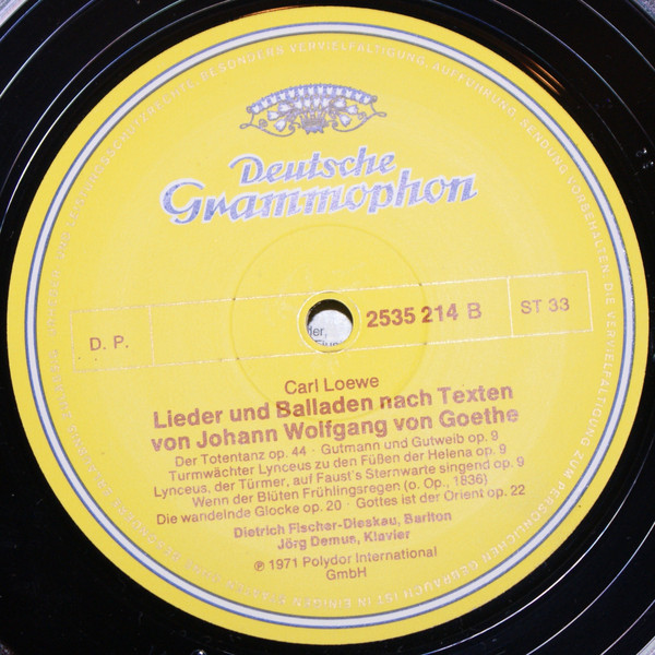 Carl Loewe , Dietrich Fischer-Dieskau , Jörg Demus - Lieder Und Balladen Nach Goethe | Deutsche Grammophon (2535 214) - 2