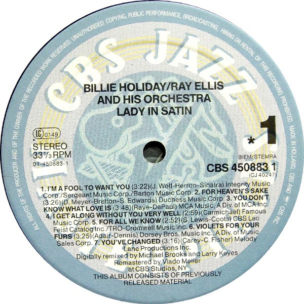 Billie Holiday / Ray Ellis And His Orchestra - Lady In Satin | CBS (CBS 450883 1) - main