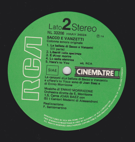 Ennio Morricone - Sacco E Vanzetti (Colonna Sonora Originale Del Film) | RCA (NL 33206) - 4