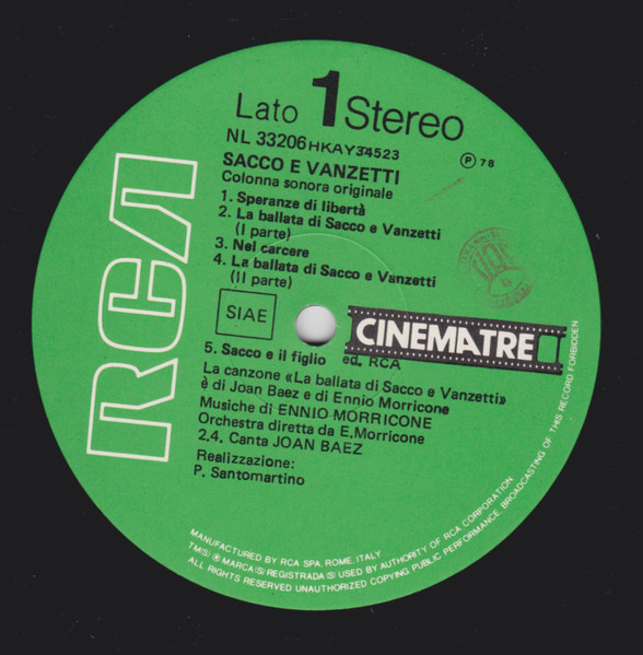Ennio Morricone - Sacco E Vanzetti (Colonna Sonora Originale Del Film) | RCA (NL 33206) - 3
