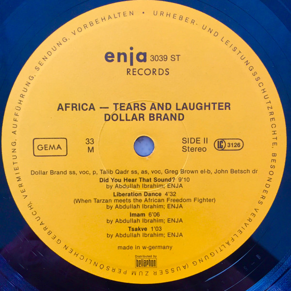 Dollar Brand Quartet - Africa - Tears And Laughter | Enja Records (enja 3039) - 3 Dollar Brand Quartet - Africa - Tears And Laughter | Enja Records (enja 3039) - 3