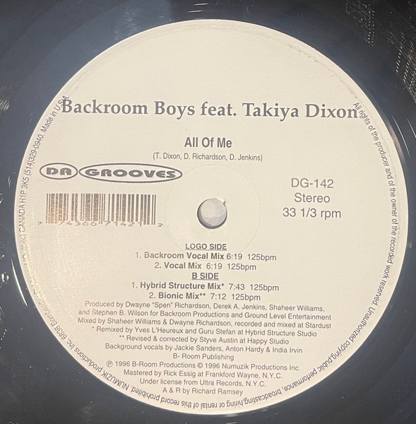 Backroom Boys Featuring Takiya Dixon - All Of Me | Da Grooves (DG-142) - main