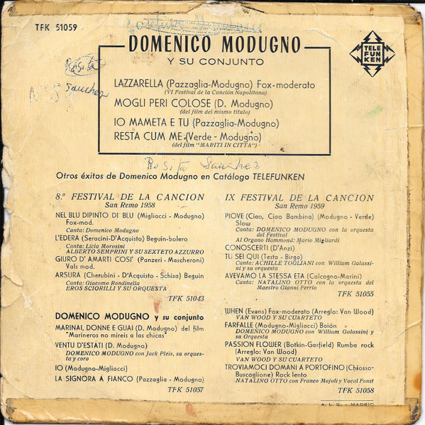 Domenico Modugno - Un Poeta - Un Pintor - Un Musico | Telefunken (TFK 51059) - 2 Domenico Modugno - Un Poeta - Un Pintor - Un Musico | Telefunken (TFK 51059) - 2
