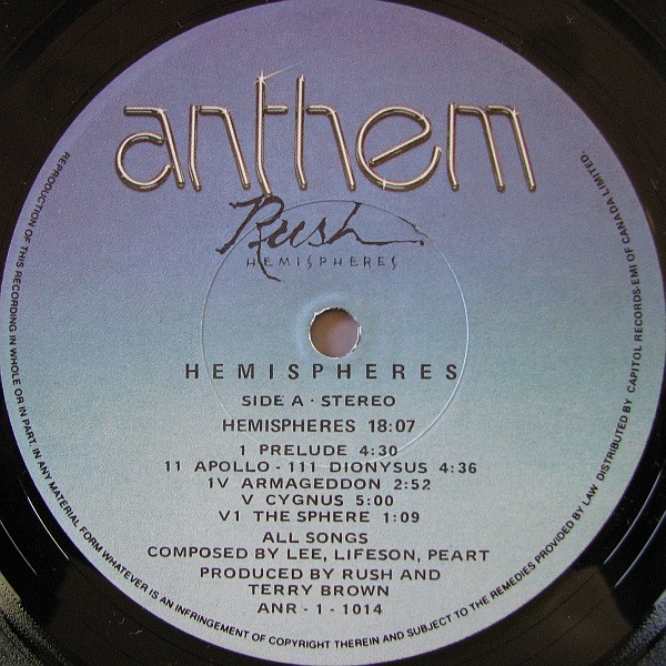 Rush - Hemispheres | Anthem (ANR-1-1014) - 2 Rush - Hemispheres | Anthem (ANR-1-1014) - 2