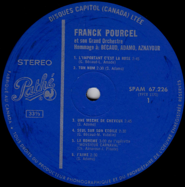 Franck Pourcel Et Son Grand Orchestre - Hommage A: Becaud, Adamo, Aznavour | Pathé (SPAM 67.226) - 3 Franck Pourcel Et Son Grand Orchestre - Hommage A: Becaud, Adamo, Aznavour | Pathé (SPAM 67.226) - 3