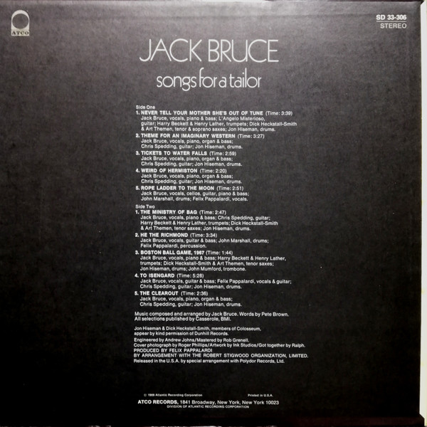 Jack Bruce - Songs For A Tailor | Atco Records (SD 33-306) - 2 Jack Bruce - Songs For A Tailor | Atco Records (SD 33-306) - 2