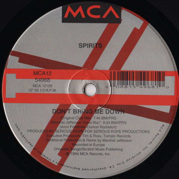 Spirits - Don't Bring Me Down | MCA Records (MCA12-54968) - 2