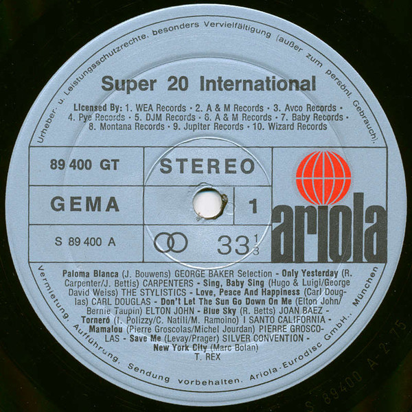 Various - Super 20 International | Ariola (89 400 GT) - 3