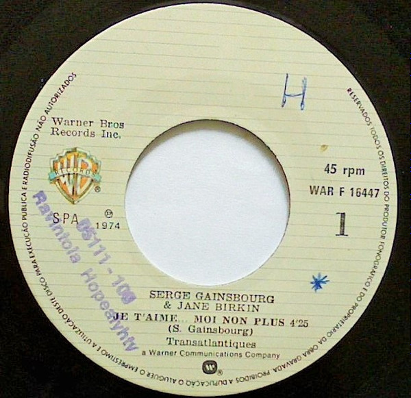 Jane Birkin Avec Serge Gainsbourg - Je T'aime... Moi Non Plus | Warner Bros. Records (WAR F 16447) - 3